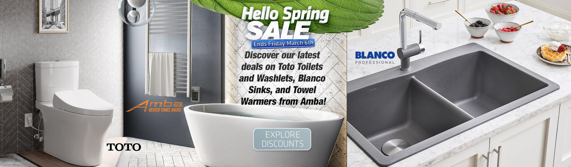 Deals and coupon codes for Toto toilets and washlets, blanco sinks, and Amba towel warmers at bath4all with free shipping.
