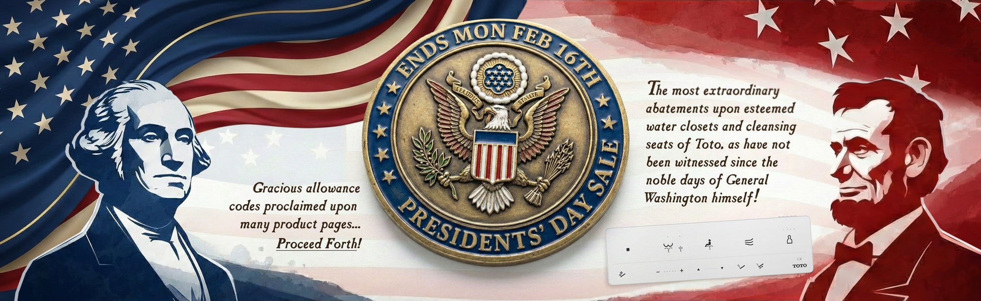 Presidents Day sale on Toto toilets and bidet seats and Blanco sinks at bath4all.com 2026