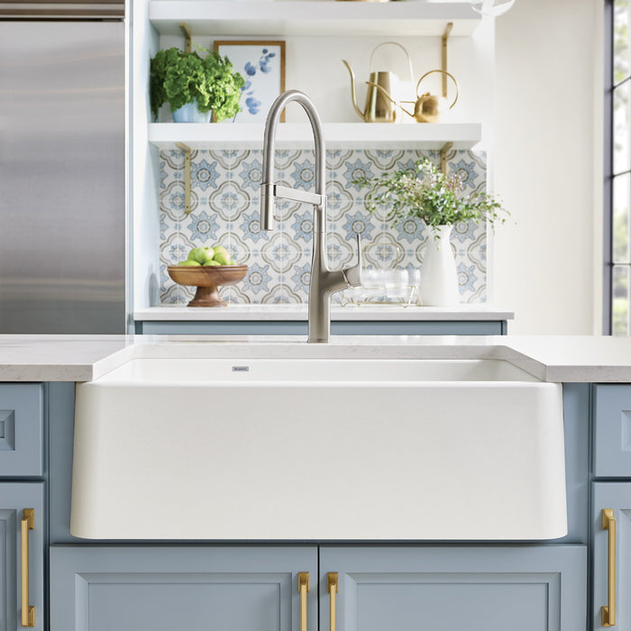 Blanco 402324 Ikon SILGRANIT 33" Double Bowl Apron-Front Farmhouse Sink in White