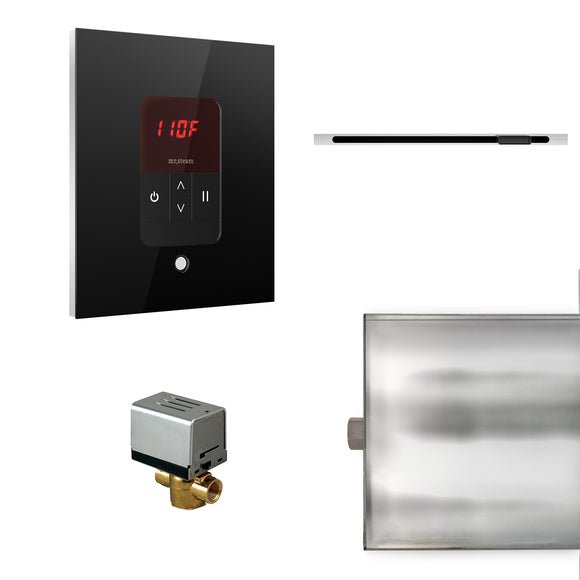 Basic Butler Linear Steam Shower Control Package with iTempo Control and Linear SteamHead in Square Glass Black