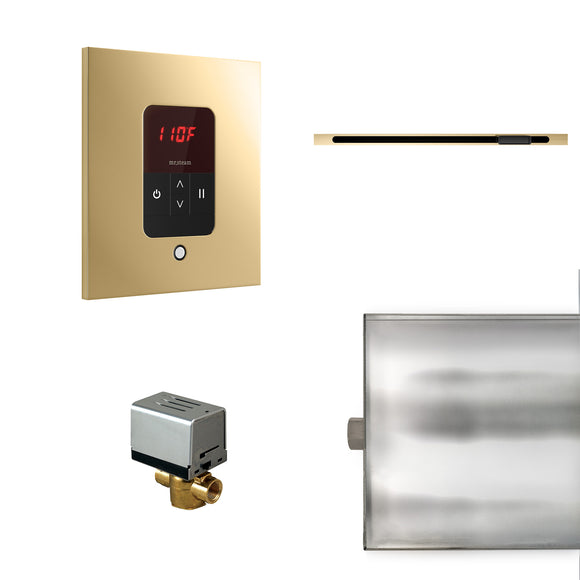 Basic Butler Linear Steam Shower Control Package with iTempo Control and Linear SteamHead in Square Polished Brass