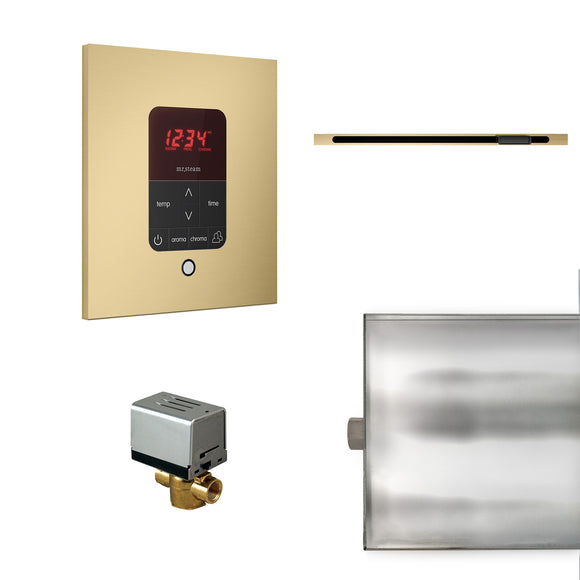 Basic Butler Linear Steam Shower Control Package with iTempo Control and Linear SteamHead in Square Satin Brass