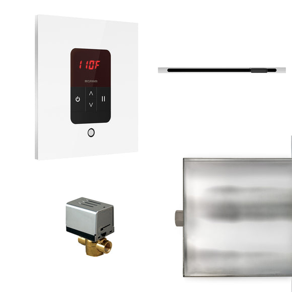Basic Butler Linear Steam Shower Control Package with iTempo Control and Linear SteamHead in Square Glass White
