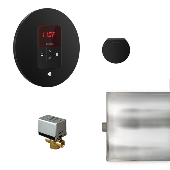 Basic Butler Steam Shower Control Package with iTempo Control and Aroma Designer SteamHead in Round Matte Black