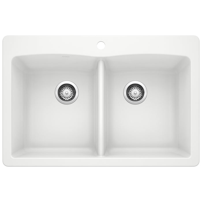 Blanco 440221 Diamond SILGRANIT 33" 50/50 Double Bowl Dual Mount Kitchen Sink - White