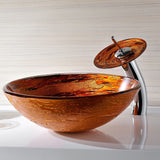 ANZZI LS-AZ061 Stanza Series Vessel Sink in Brown with Faucet in Lustrous Brown