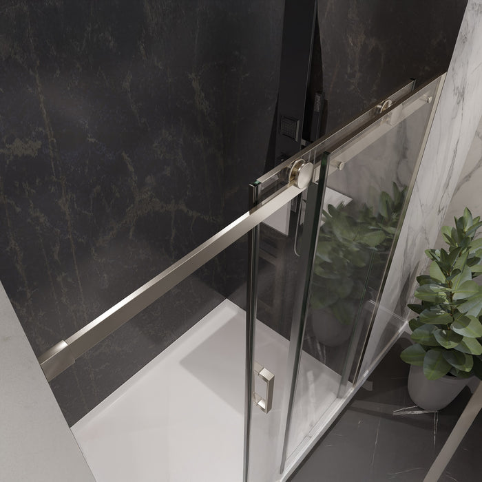 ANZZI SD-FRLS05702BN Rhodes Series 60" x 76" Frameless Sliding Shower Door with Handle in Brushed Nickel