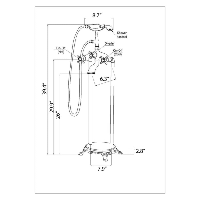 ANZZI FS-AZ0052BK Tugela 3-Handle Claw Foot Tub Faucet with Hand Shower in Matte Black