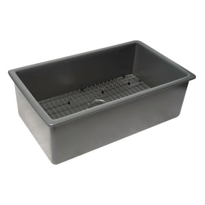 ALFI brand ABF3219SUD-GM Grey Matte 32" x 19" Fireclay Single Bowl Undermount / Drop In Kitchen Sink w Grid