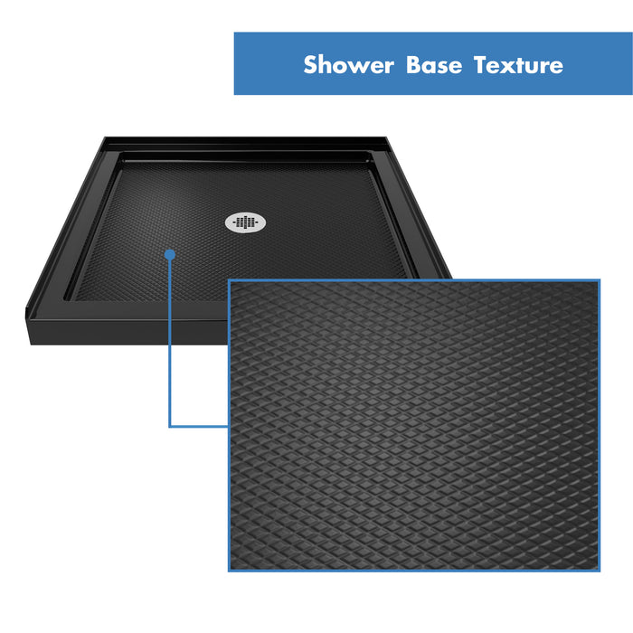 DreamLine DL-6216C-88-01 Flex 36"D x 36"W x 74 3/4"H Semi-Frameless Pivot Shower Door in Chrome with Center Drain Black Base