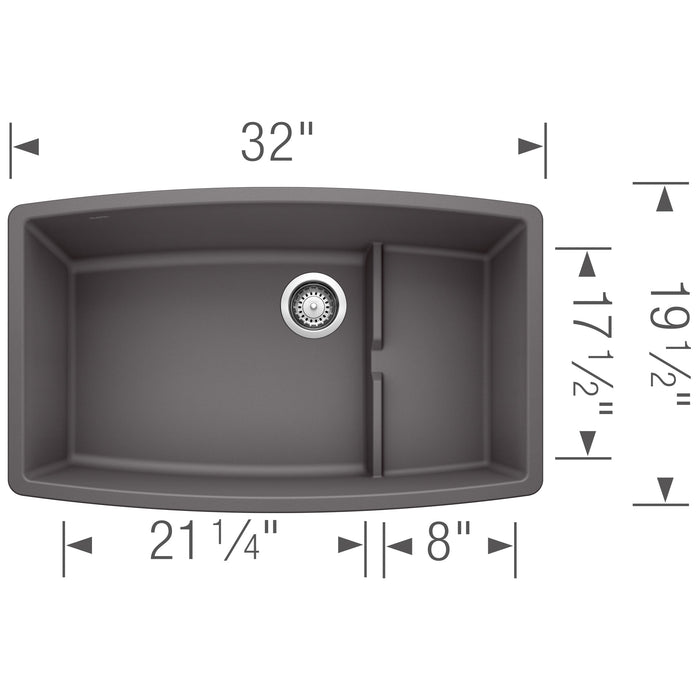 Blanco 441476 Performa Cascade SILGRANIT 32" Single Bowl Undermount Kitchen Sink in Cinder