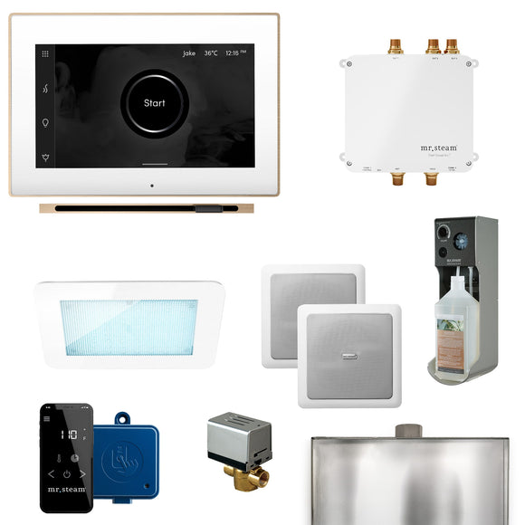 Bliss Linear Programmable Steam Generator Control Kit with iSteamX Control and Linear Steamhead in White Brushed Bronze