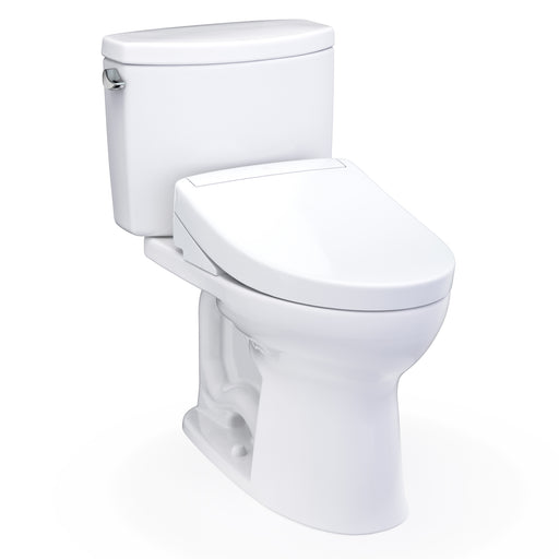 TOTO Washlet+ Drake II Two-Piece Elongated 1.28 GPF Toilet and Washlet+ S5 Bidet Seat, Cotton White - MW4543446CEFG#01