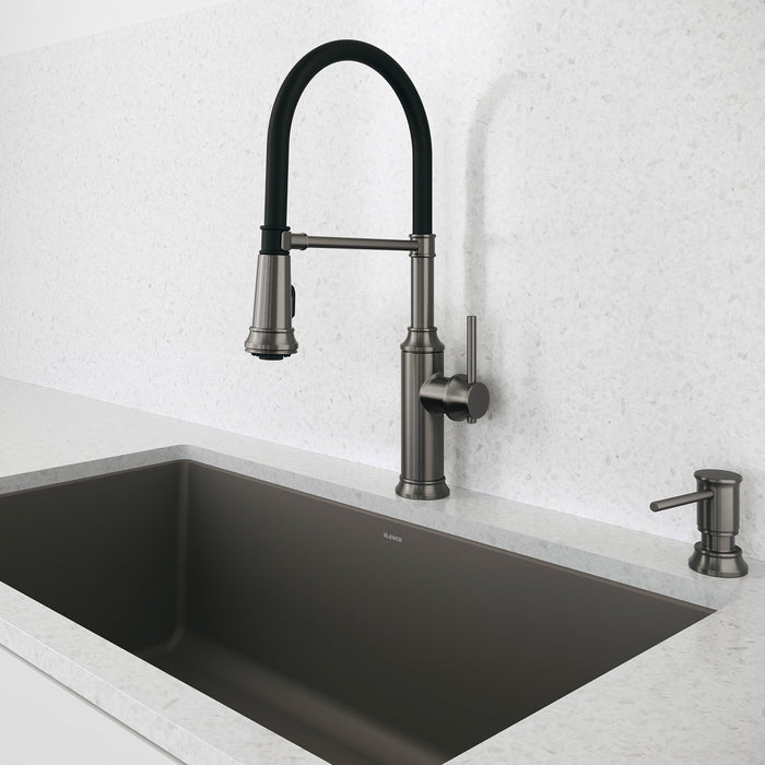 Blanco 443264 Empressa Semi-Pro Pull-Down Dual-Spray Kitchen Faucet - Satin Dark Steel