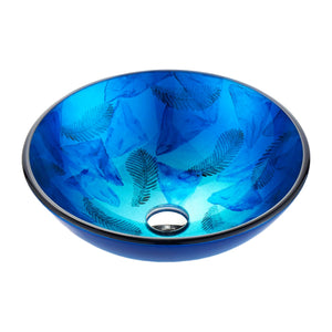 Belissima Round Glass Vessel Bathroom Sink with Stellar Blue Finish