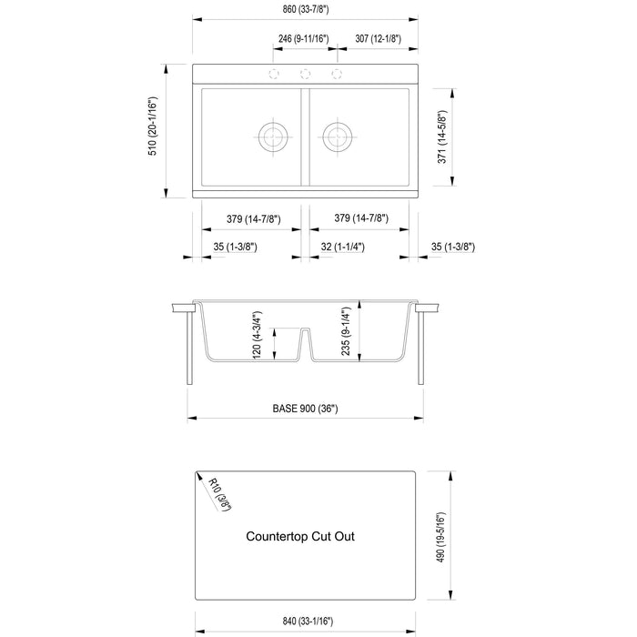 ALFI Brand AB3418DBUM-W White 33" Granite Composite Workstation Double Bowl Undermount Sink