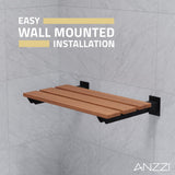 ANZZI AC-AZ202MB Bohemian 18.7" Teak Wall Mounted Folding Shower Seat in Matte Black