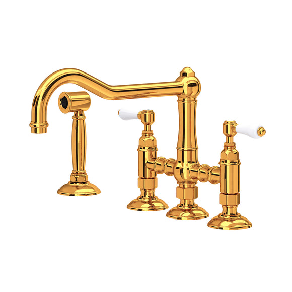 House of Rohl A1458LPWSIB-2 Acqui Deck Mount Column Spout 3 Leg Bridge Kitchen Faucet with Sidespray