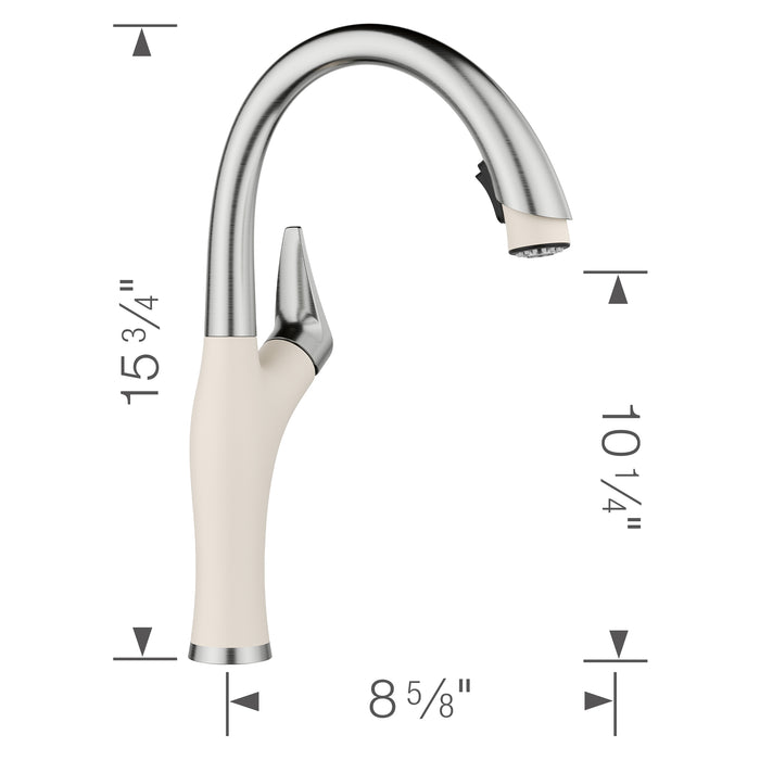 Blanco 443040 Artona Pull-Down Dual-Spray Kitchen Faucet - PVD Steel/Soft White