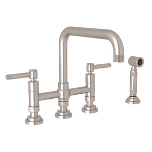 House of Rohl A3358ILWSSTN-2 Campo Deck Mount U-Spout 3 Leg Bridge Kitchen Faucet with Sidespray