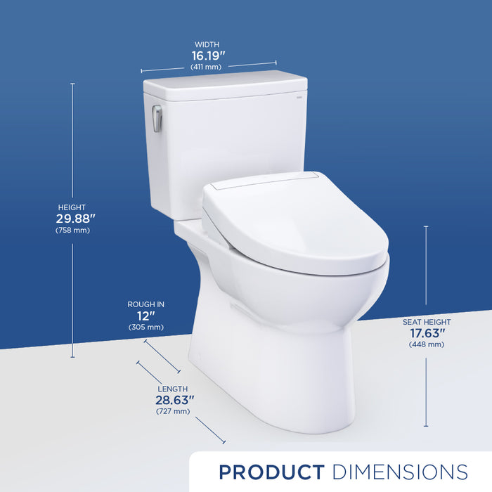TOTO MW4723446CUFG#01 Glaston WASHLET+ S5 Two-Piece Elongated 1.0 GPF Universal Height Toilet in Cotton White