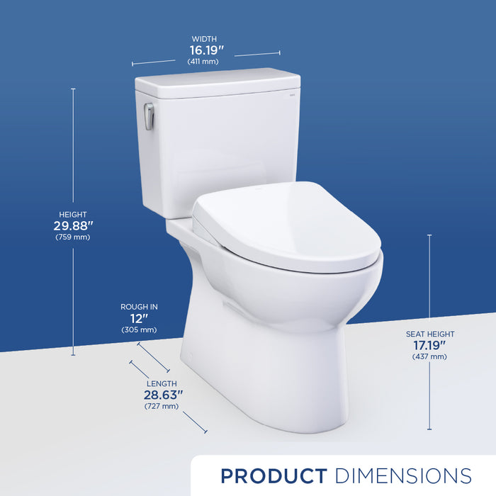 TOTO MW4724726CEFGA#01 Glaston WASHLET+ S7 Two-Piece Elongated 1.28 GPF Auto Flush Universal Height Toilet