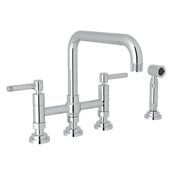 House of Rohl A3358ILWSAPC-2 Campo Deck Mount U-Spout 3 Leg Bridge Kitchen Faucet with Sidespray