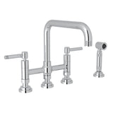 House of Rohl A3358ILWSAPC-2 Campo Deck Mount U-Spout 3 Leg Bridge Kitchen Faucet with Sidespray