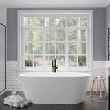 ANZZI FT-AZ505 Roccia 5.1 ft. Solid Surface Center Drain Freestanding Bathtub in Matte White