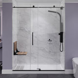 ANZZI AC-AZ203MB Saxon 17" Teak Wall Mounted Folding Shower Seat in Matte Black