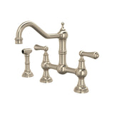 Rohl U.4756L-STN-2 Perrin and Rowe Edwardian Bridge Kitchen Faucet with Sidespray