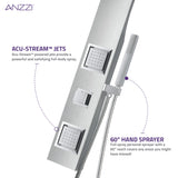 ANZZI SP-AZ078BS Aura 2-Jetted Shower Panel with Heavy Rain Shower & Spray Wand in Brushed Steel