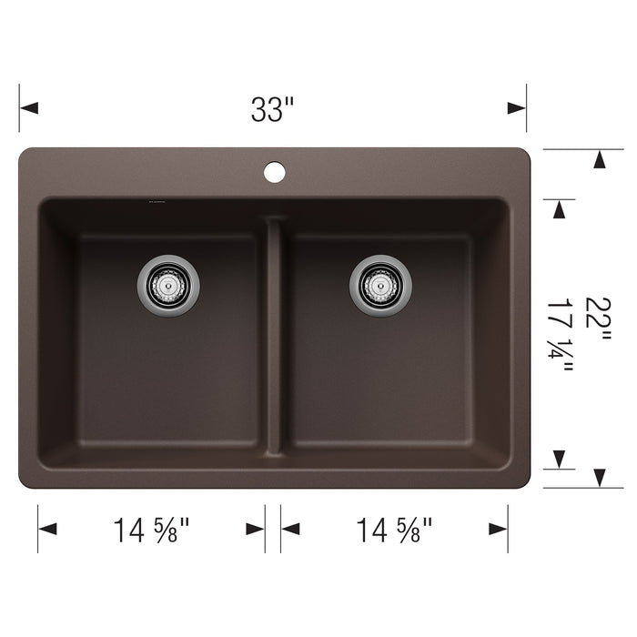 Blanco 443207 Liven SILGRANIT 33" 50/50 Double Bowl Dual Mount Kitchen Sink in Cafe