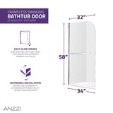 ANZZI SD05301CH-3260R 5 ft. Bathtub in White with 34" x 58" Frameless Tub Door in Polished Chrome