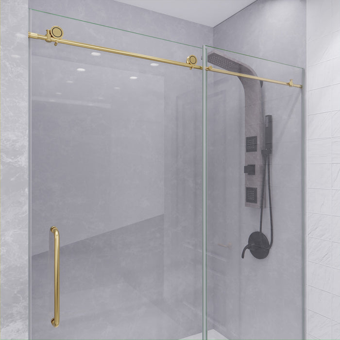 ANZZI SD-AZ8077-02BG Leon Series 60" by 76" Frameless Sliding Shower Door in Brushed Gold with Handle