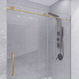 ANZZI SD-AZ8077-02BG Leon Series 60" by 76" Frameless Sliding Shower Door in Brushed Gold with Handle