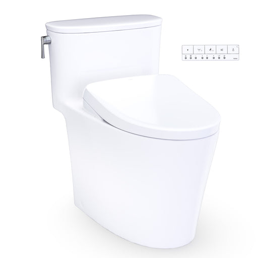 TOTO Aurora WASHLET+ S7A One-Piece Elongated 1.28 GPF Universal Height Toilet with CEFIONTECT, Cotton White - MW6864736CEFG#01