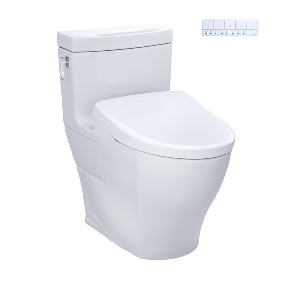 TOTO WASHLET+ Aimes One-Piece Elongated 1.28 GPF Toilet with Auto Flush S7A Contemporary Bidet Seat, Cotton White - MW6264736CEFGA#01
