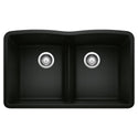 Blanco 442914 Diamond SILGRANIT 32" 50/50 Double Bowl Undermount Kitchen Sink with Low Divide - Coal Black