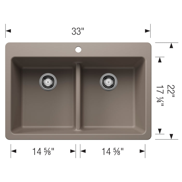 Blanco 443206 Liven SILGRANIT 33" 50/50 Double Bowl Dual Mount Kitchen Sink in Truffle