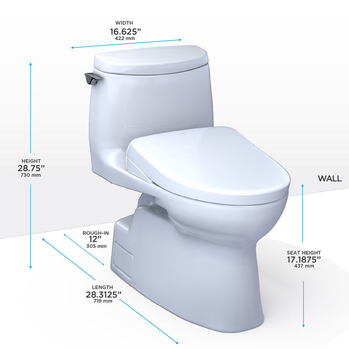 TOTO MW6144736CUFG#01 WASHLET+ Carlyle II 1G One-Piece Toilet and WASHLET+ S7A Bidet Seat, Cotton White