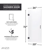 ANZZI SD-AZ8075-01MBF Passion Series 24" by 72" Frameless Hinged Shower Door in Matte Black with Frosted Glass