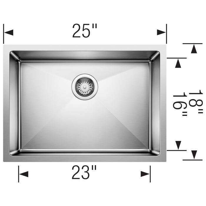 Blanco 443146 Quatrus R15 25" Single Bowl Undermount Stainless Steel Kitchen Sink