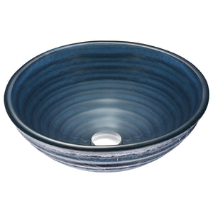 Rongomae Series Deco-Glass Vessel Sink in Coiled Blue