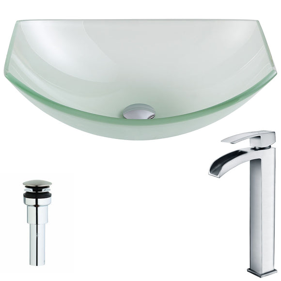 Pendant Series Deco-Glass Vessel Sink in Lustrous Frosted with Key Faucet in Polished Chrome