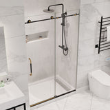 ANZZI SD-AZ13-01MBBG Madam Series 76" x 48" Frameless Sliding Shower Door in Matte Black/Brushed Gold