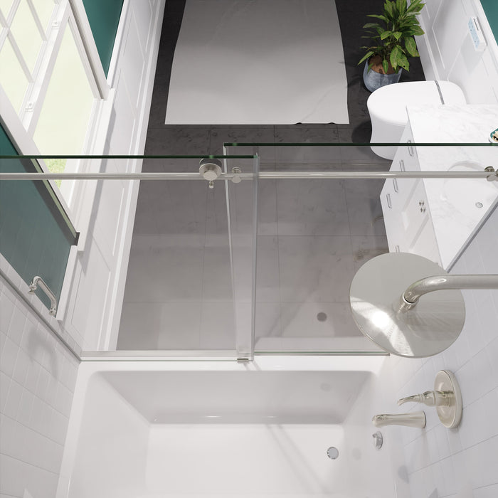 ANZZI SD-AZ8080-01BN Raymore Series 60" x 62" Frameless Sliding Tub Door in Brushed Nickel