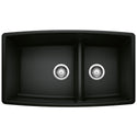 Blanco 442939 Performa SILGRANIT 33" 60/40 Double Bowl Undermount Kitchen Sink with Low Divide - Coal Black