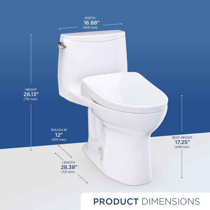 TOTO MW6084726CEFG#01 UltraMax WASHLET+ S7 One-Piece Elongated 1.28 GPF Universal Height Toilet in Cotton White