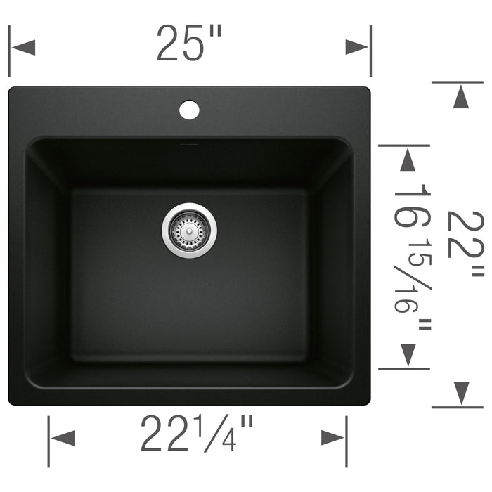 Blanco 442924 Liven SILGRANIT 25" Single Bowl Dual Mount Laundry Sink - Coal Black